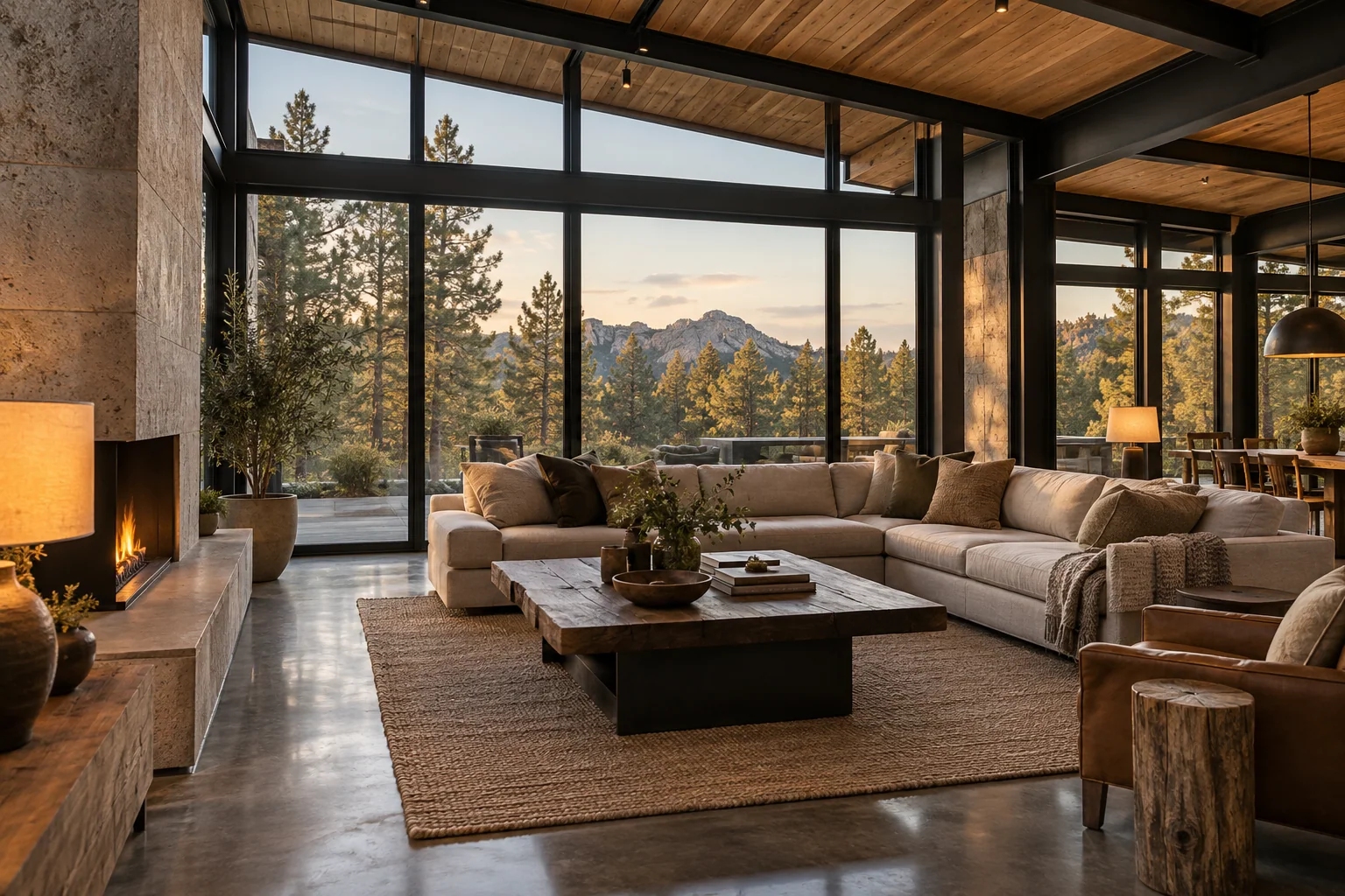 Design inspiration: warm modern living space with exposed steel, wood and concrete